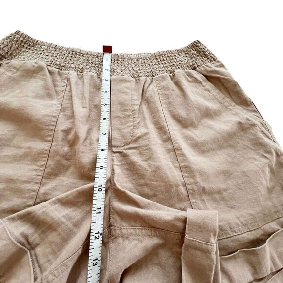 WIT & WISDOM Tan Skyrise Linen Smocked Waist Shorts Size Medium - Picture 10 of 11